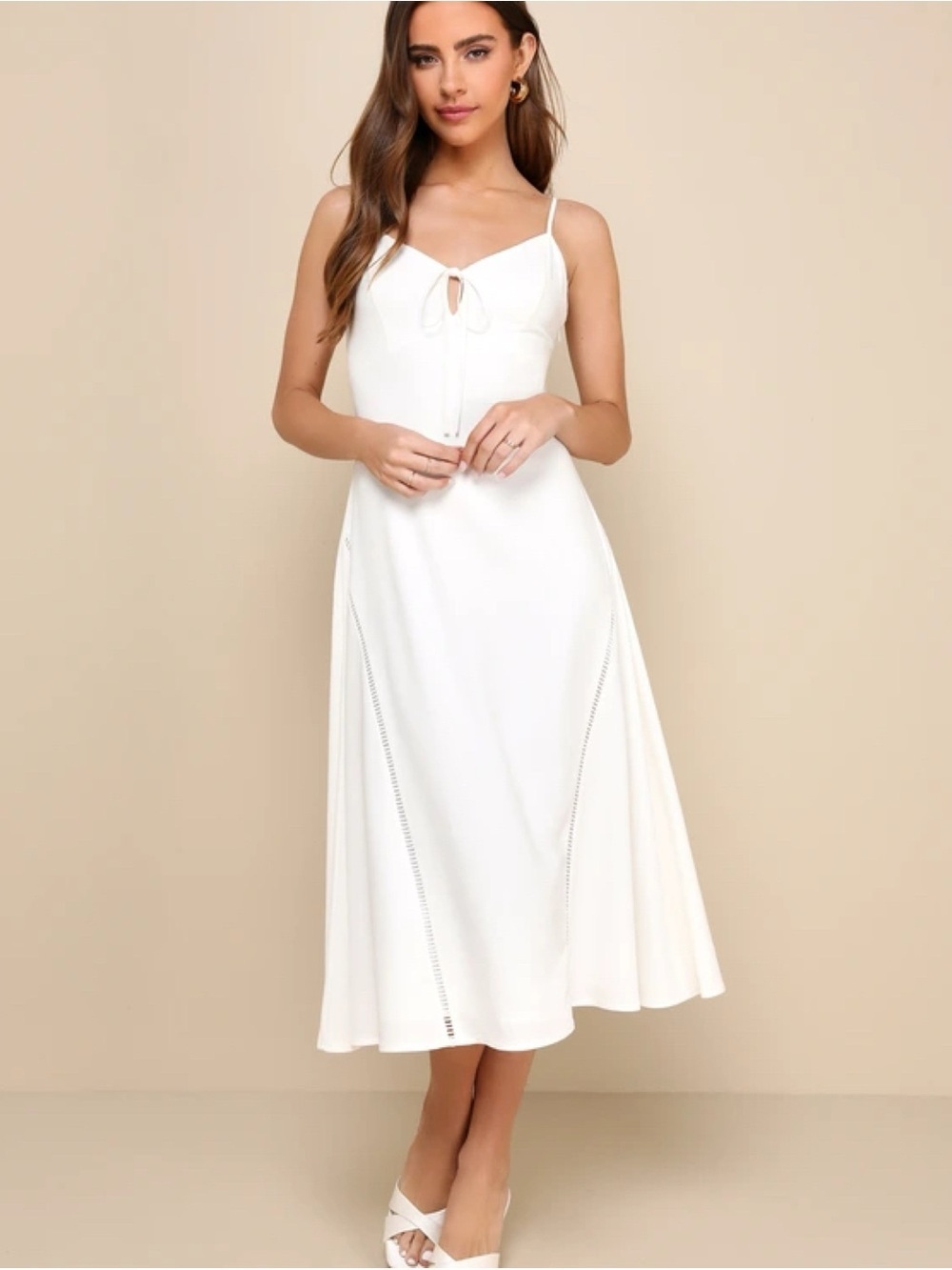 NWT Lulus Easy Bliss Linen Tie-Front Sleeveless Midi Dress White Medium